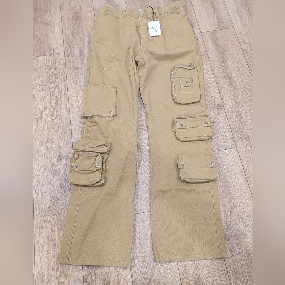 $2190 Mens Lanvin x Future Utility Pocket Cotton Pants Sand 52 US 36